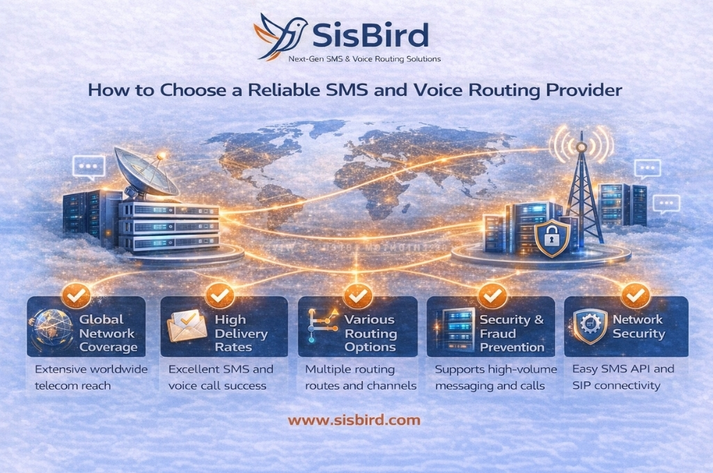 Reliable SMS and voice routing provider infrastructure with global telecom network coverage and high delivery messaging solutions by SisBird.