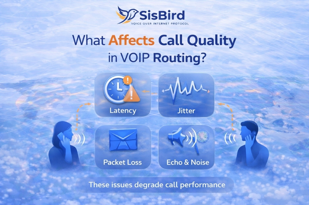 voip call quality factors infographic showing latency jitter packet loss and echo issues