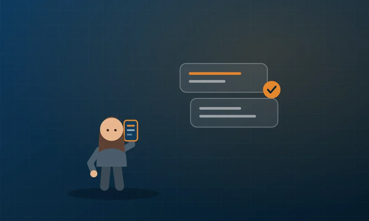 Illustration of an engineer comparing a delivery receipt against a handset while testing a wholesale SMS route